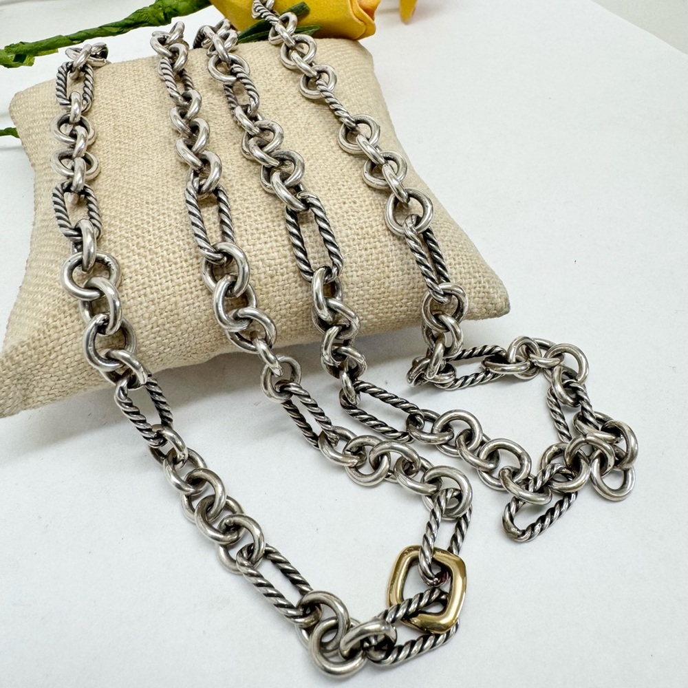 David Yurman Long Figaro Chain Necklace with 18K Gold “donut” Station